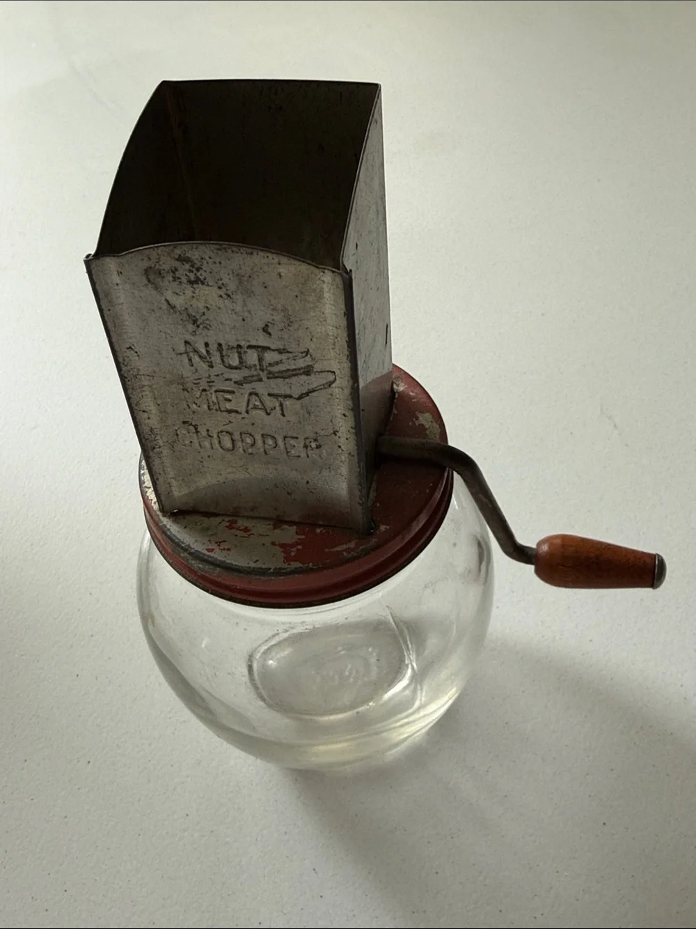 Vintage 1950s Androck Nut Meat Chopper Manual Kitchen Grinder -  Glass & Metal